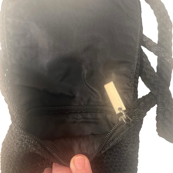 The Sak Small Macrame Crossbody Inside Zip and Top Zipper All Black18” Drop - Picture 3 of 5